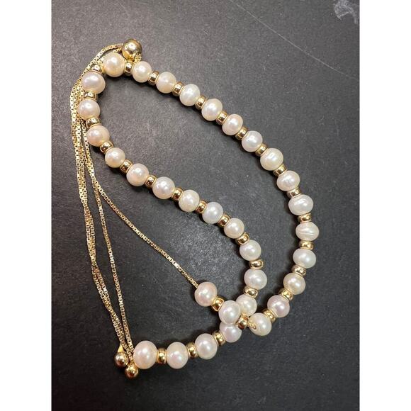 Cultured pearl and gold over sterling silver 26 inch bolo necklace - Picture 4 of 11